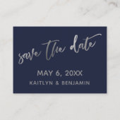 Silver & Navy Weddenschap Website en sla de datumk Visitekaartje (Achterkant)