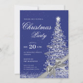 Silver Navy Winter Christmas Tree Bow Holiday Kaart (Voorkant)