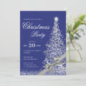 Silver Navy Winter Christmas Tree Bow Holiday Kaart (Staand voorkant)