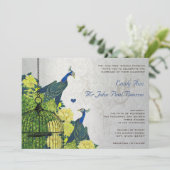 Silver Navy Yellow  Peacock Birdcage Invite Kaart (Staand voorkant)