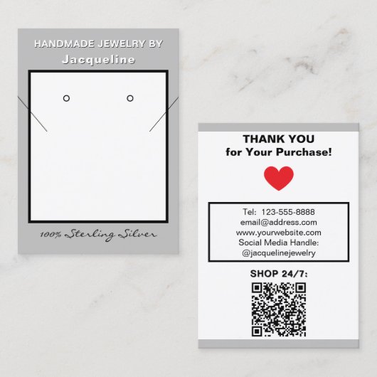 Silver Necklace Earrings Website QR Code Visitekaartje (Voorkant / Achterkant)
