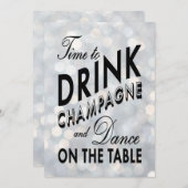 Silver New Year's Time to Drink Champagne Invite Kaart (Voorkant / Achterkant)