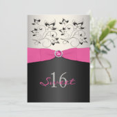 Silver noir rose Ribbon Sweet 16 Invitations (Debout devant)