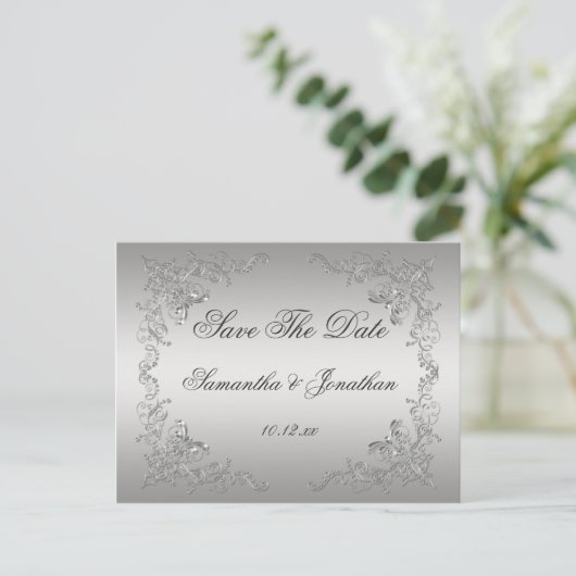 Silver Ombre Silver Swirls Bewaar de datum Aankondigingskaart (Staand voorkant)