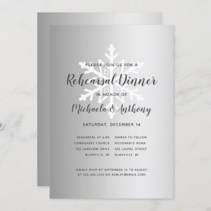 Silver Ombre Snowflake Winter Rehearsal Dinner Kaart