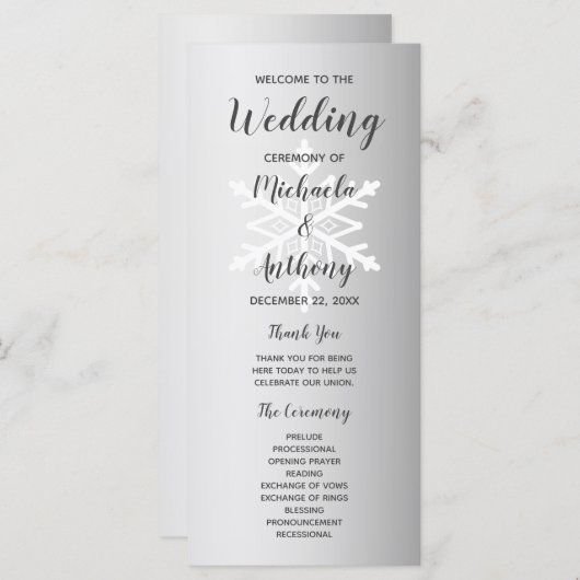 Silver Ombre Snowflake Winter Wedding Programma (Voorkant / Achterkant)