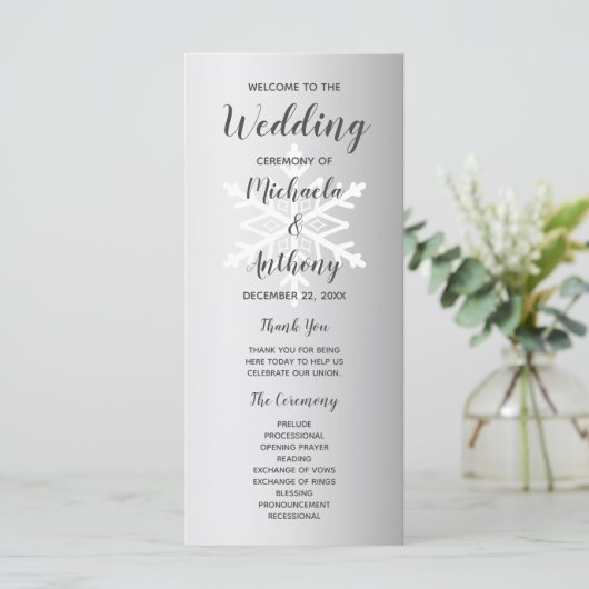Silver Ombre Snowflake Winter Wedding Programma (Staand voorkant)