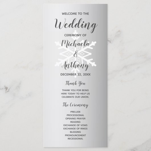 Silver Ombre Snowflake Winter Wedding Programma (Voorkant)