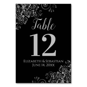 Silver op Black Elegant Frilly Wedding Kaart