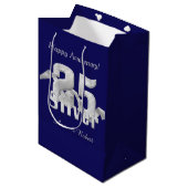 Silver op Blue 25th Jubileum Medium Gift Bag Medium Cadeauzakje (Voorkant Gekanteld)