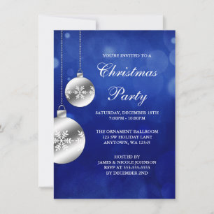 Silver Ornaments Blue Bokeh kerstparty Kaart