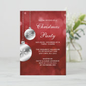 Silver Ornaments Red Bokeh kerstparty Kaart (Staand voorkant)