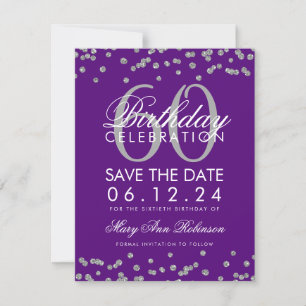 Silver Paars 60th Birthday Save Date Confetti Save The Date