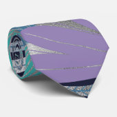 Silver Paars Blue Floral Leaves Illustrations Stropdas (Opgerold)