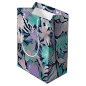 Silver Paars Blue Floral Leaves Monogram Medium Cadeauzakje (Achterkant Gekanteld)