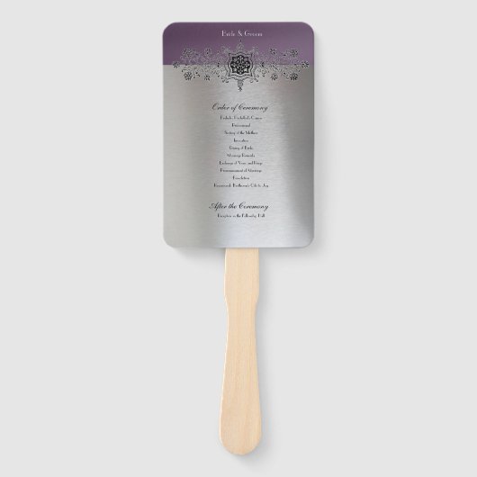 Silver Paars Wedding Programme Handwaaier (Voorkant)