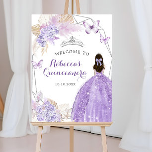 Silver Paarse Boho Vlinder Quinceañera Welkom Poster