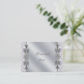 Silver Paarse Damask Business Card Template Visitekaartje (Staand voorkant)