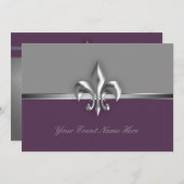 Silver Paarse Fleur de Lis Event Kaart (Voorkant / Achterkant)
