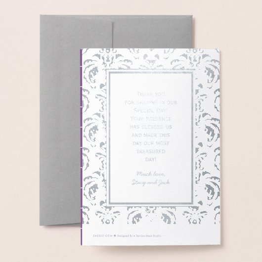 Silver Paarse Folie  Damask WEDDING PROGRAMMA (Met envelop)