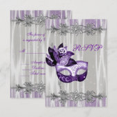 Silver Paarse Sparkle Paarse Masquerade Party RSVP Kaartje (Voorkant / Achterkant)