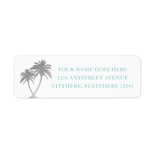 Silver Palm Tree Tropical Beachy Address Etiket