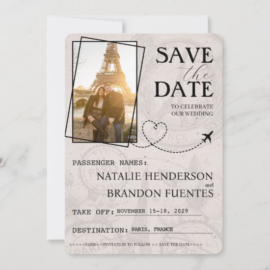 Silver Paris Passport Bewaar de datum Save The Date (Achterkant)