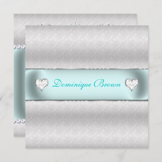 Silver Patterned Princess Invite Kaart (Voorkant / Achterkant)