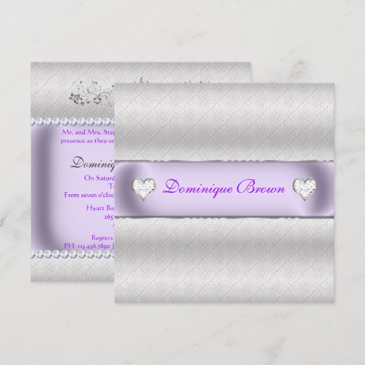Silver Patterned Princess Invite Kaart (Voorkant / Achterkant)