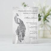 Silver Peacock Bridal Shower-uitnodiging Kaart (Staand voorkant)