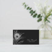 Silver Peacock Feather Minimalist Visitekaartje (Staand voorkant)