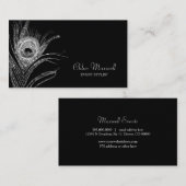 Silver Peacock Feather Minimalist Visitekaartje (Voorkant / Achterkant)