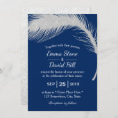 Silver Peacock Feather Navy Blue Wedding Kaart (Voorkant / Achterkant)