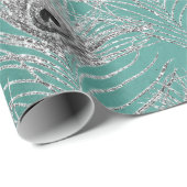 Silver Peacock Feathers op Blauwgroen Cadeaupapier (Rol Hoek)