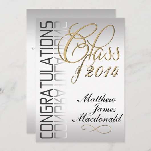 Silver Pearl Mirror Formele Afstuderen Uitnodiging (Voorkant / Achterkant)