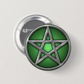 Silver Pentacle over Groen Ronde Button 5,7 Cm (Voorkant /achterkant)