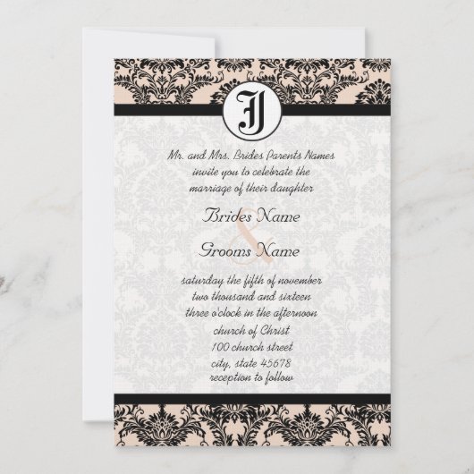  Silver Peony Damask Foto Wedding Invitate Kaart (Voorkant)