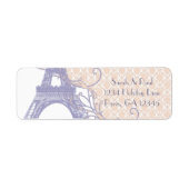 Silver Peony Damask Lavender  Eiffeltoren Etiket (Voorkant)