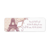 Silver Peony Damask Mauve  Eiffel Tower Etiket (Voorkant)