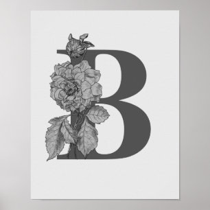 Silver Peony Elegant Monogram Initiaal B Poster