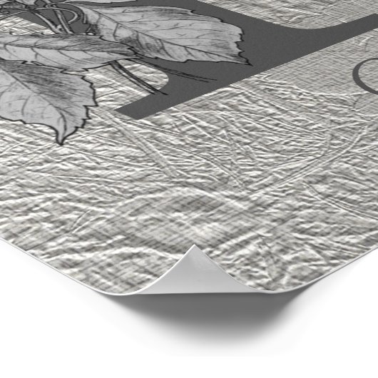 Silver Peony Elegant Monogram Initiaal F Jouw naam Poster (Hoek)