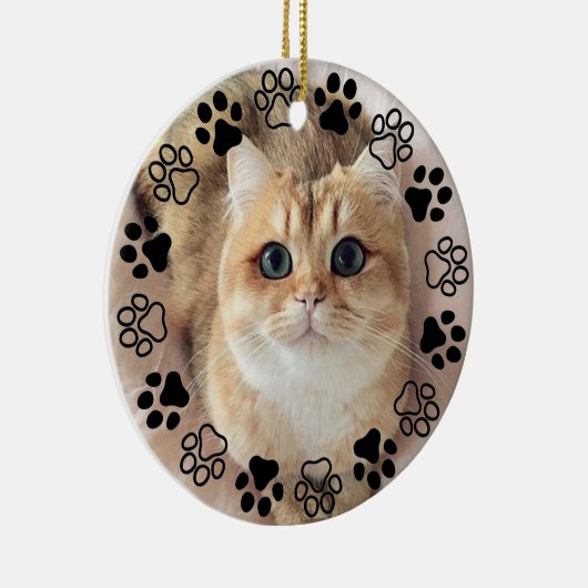 Silver Pet Paw Custom Cat Photo Ceramic Ornament (Rechts)