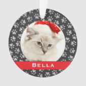 Silver Pet Paw Drukt Rode Douane Naam Foto Ornament (voorkant)