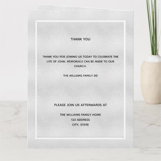 Silver photo classique élégant programme funéraire (Dos)