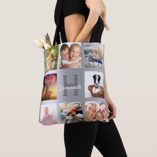 Silver Photo Collage-monogram Draagtas (Dichtbij)