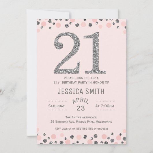 Silver Photo faux Silver 21st Birthday Invitation Kaart (Voorkant)