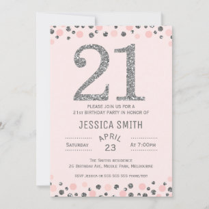 Silver Photo faux Silver 21st Birthday Invitation Kaart