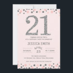 Silver Photo faux Silver Invitation à l'anniversai<br><div class="desc">Cette fausse invitation du 21ème anniversaire en argent est simple mais élégante. Il est doté d'une bordure en pointe rose et faux argentée au sommet et à la base du dessin. Le arrière - plan est rose poussiéreux. J'ai inclus un grand faux numéro d'argent en haut et quelques simples séparateurs....</div>