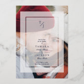 Silver Photo Wedding Vellum Transparency Initialen Folie Uitnodiging (Voorkant)