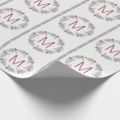 Silver Pine en Berries, gemonogmed Kerstmis Cadeaupapier (Hoek)